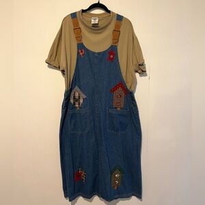 Vintage Haiks Bib Blue Jean Dress With Short Sleeve Tshirt T28* 42525
